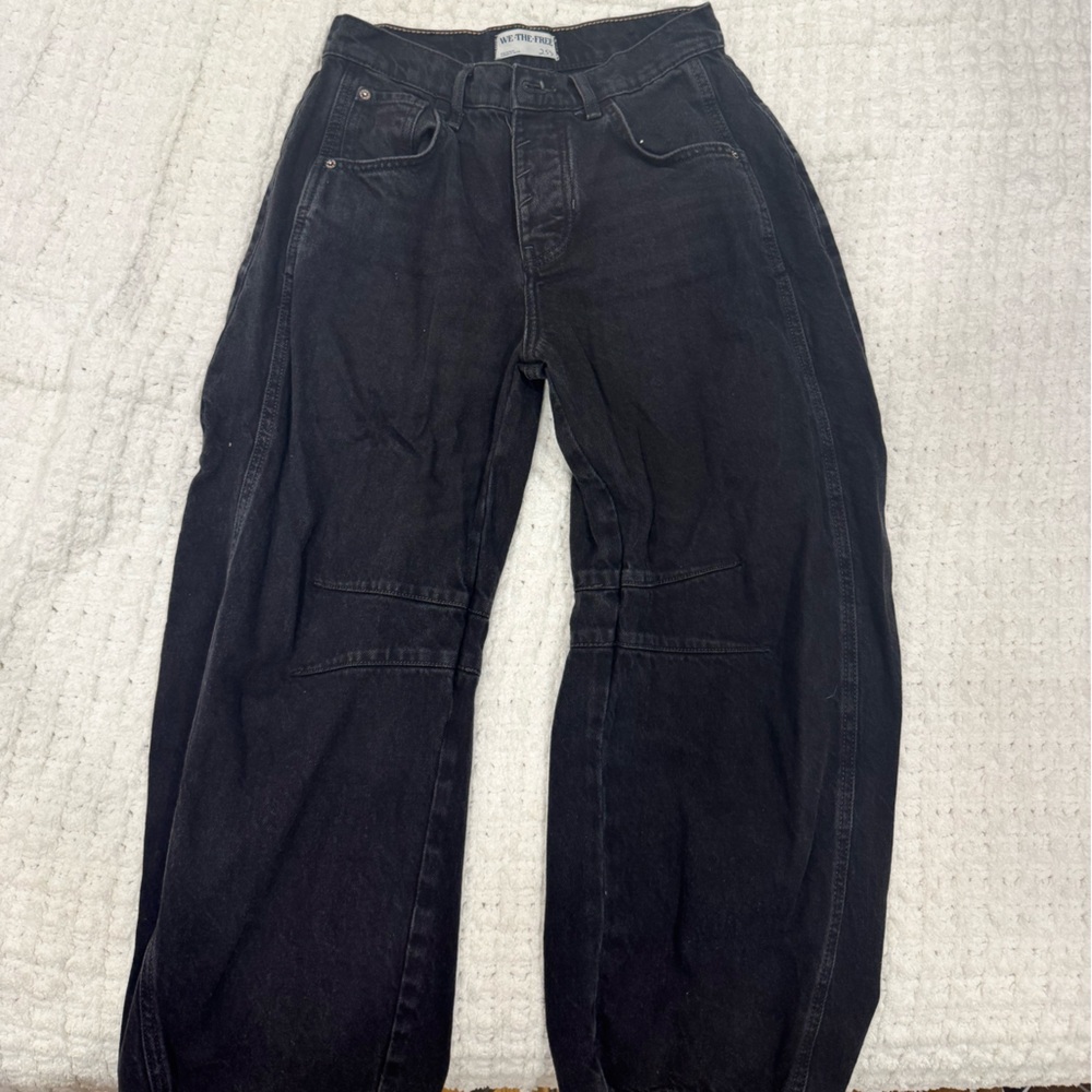 Free People Mid-Rise Barrel Jean Black